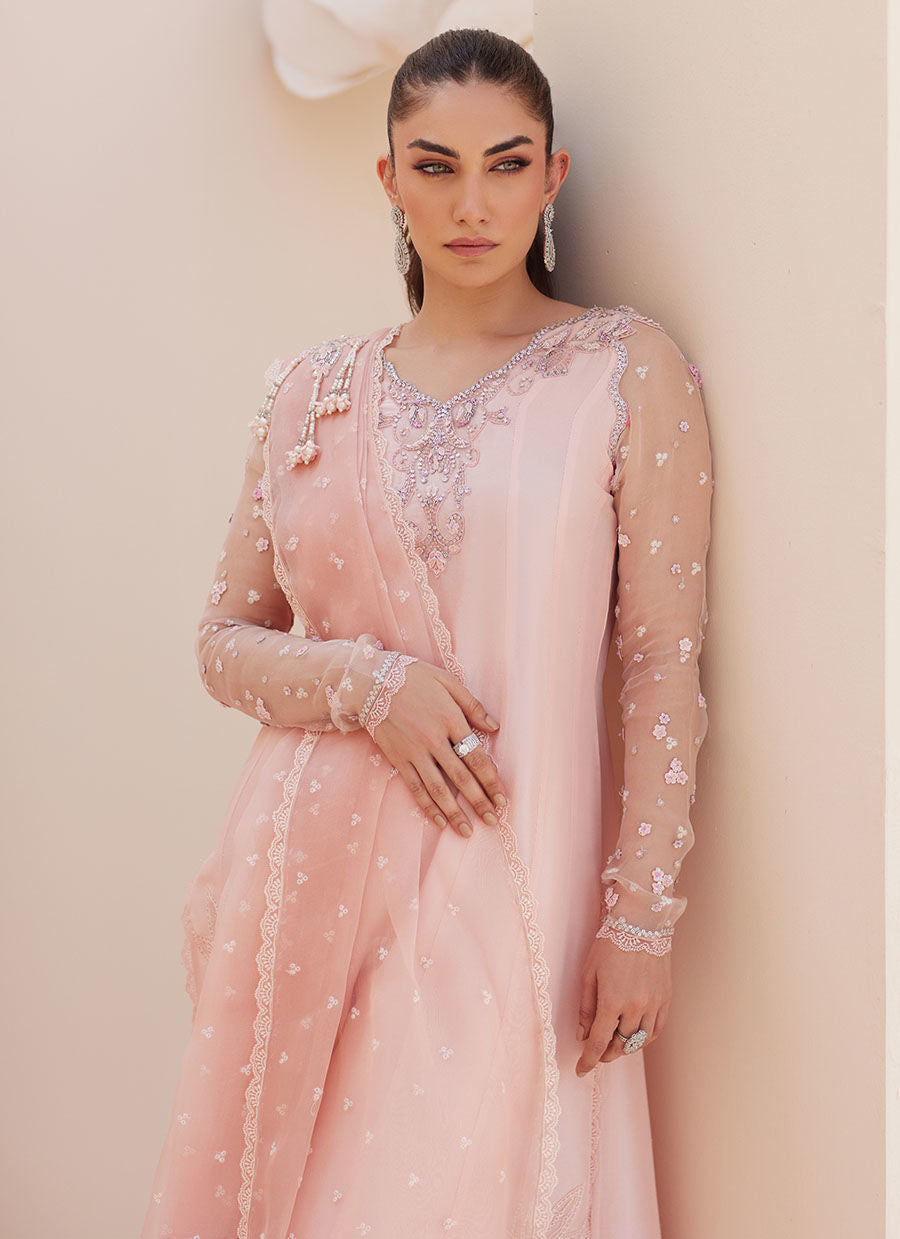 Farah Talib Aziz | Luxe Pret | Deedee Pink Ombre Paneled Shirt Dupatta And Pants