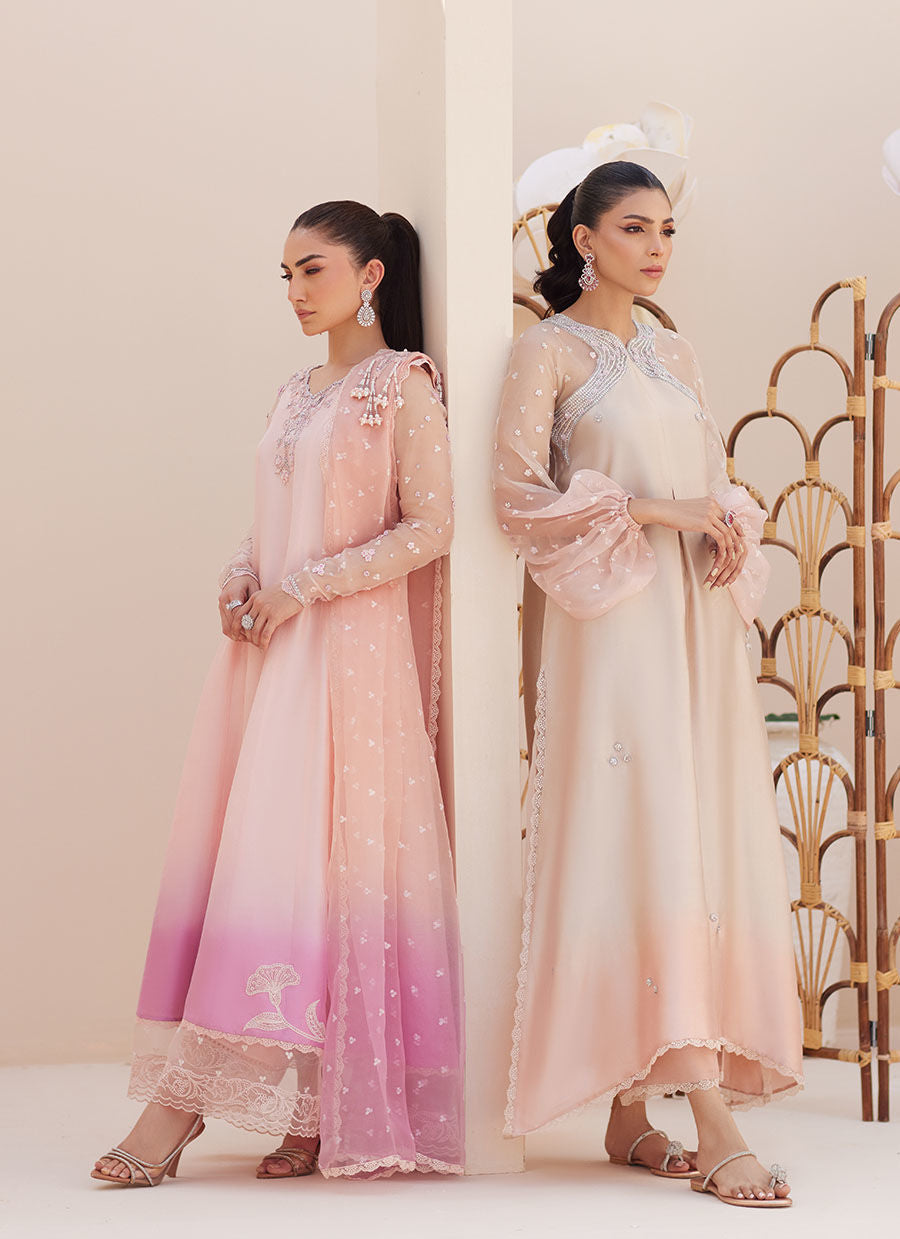 Farah Talib Aziz | Luxe Pret | Deedee Pink Ombre Paneled Shirt Dupatta And Pants
