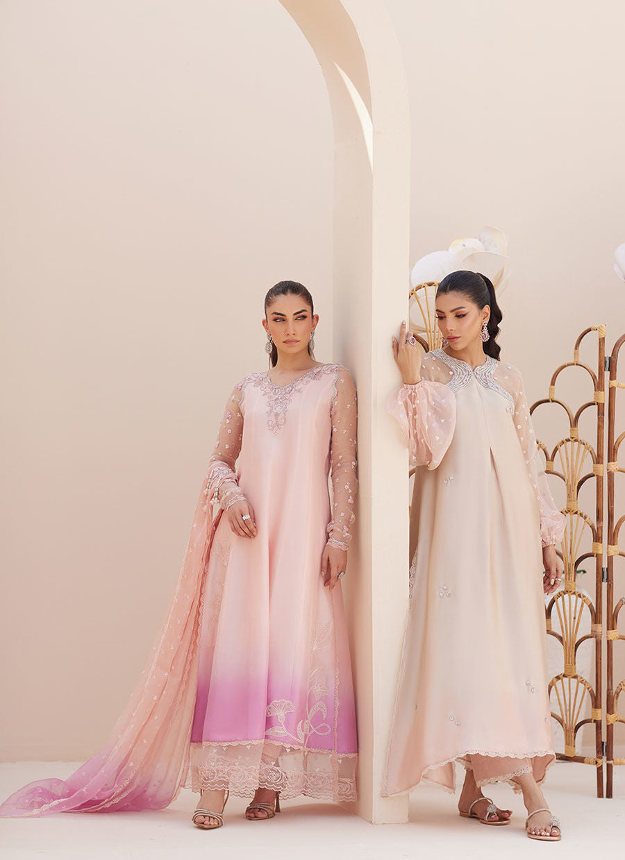 Farah Talib Aziz | Luxe Pret | Deedee Pink Ombre Paneled Shirt Dupatta And Pants