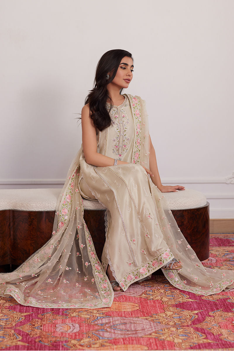 Farah Talib Aziz | Luxe Pret | Everly Cream Shirt And Dupatta