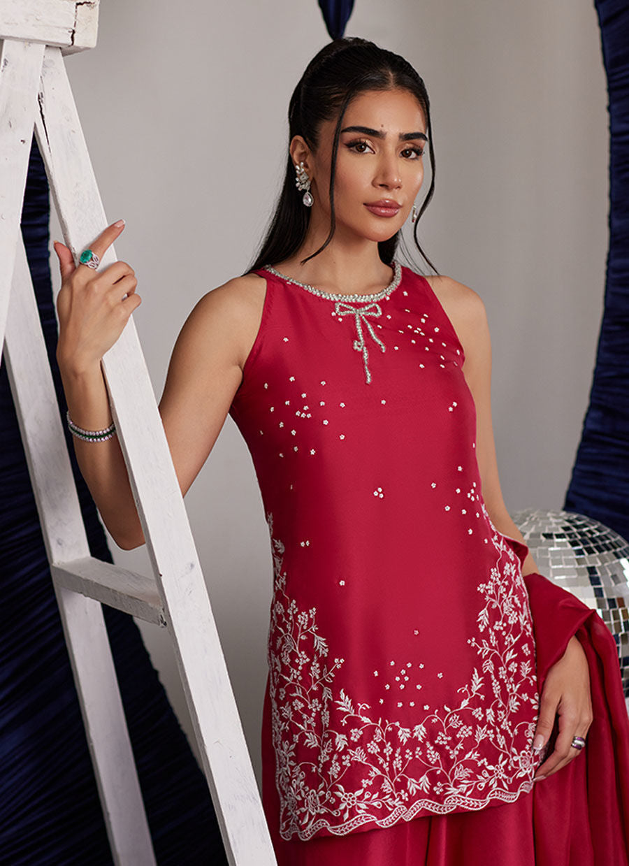 Farah Talib Aziz | Luxe Pret | Izzy Hot Pink Shirt, Pants And Dupatta