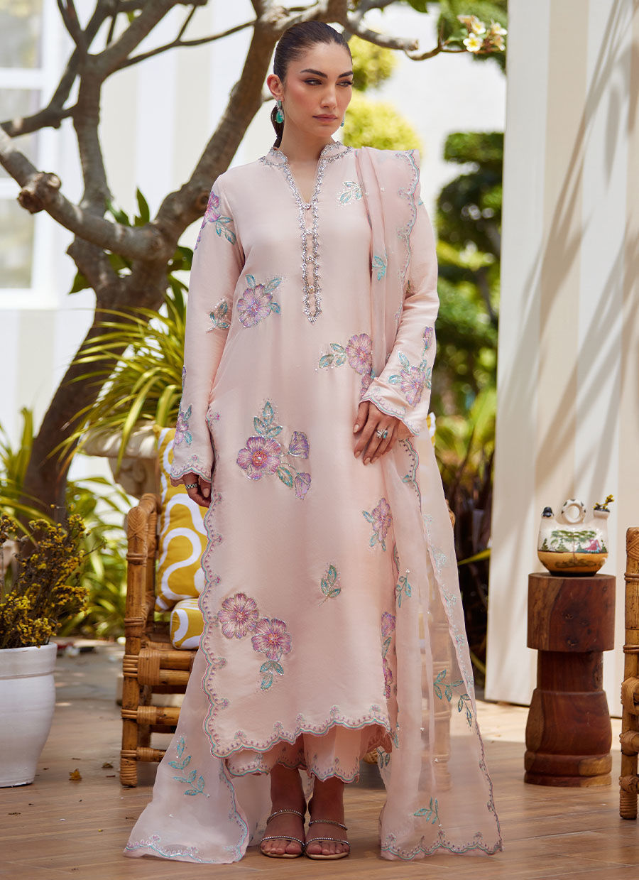 Farah Talib Aziz | Luxe Pret | Vera Pink Shirt, Dupatta And Pants