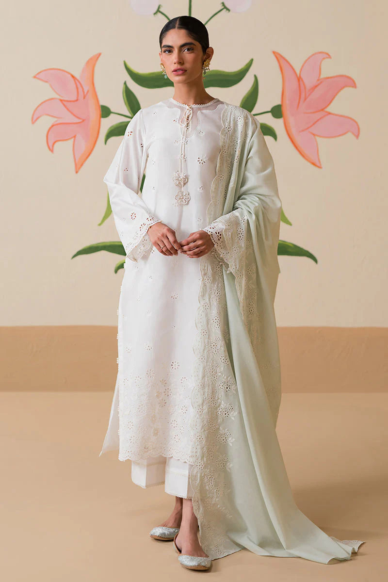 Cross Stitch -FLORAL SERENITY-3 PIECE -  CHIKANKARI SUIT