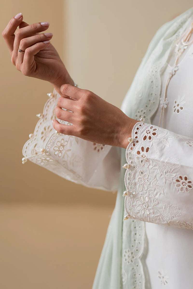 Cross Stitch -FLORAL SERENITY-3 PIECE -  CHIKANKARI SUIT