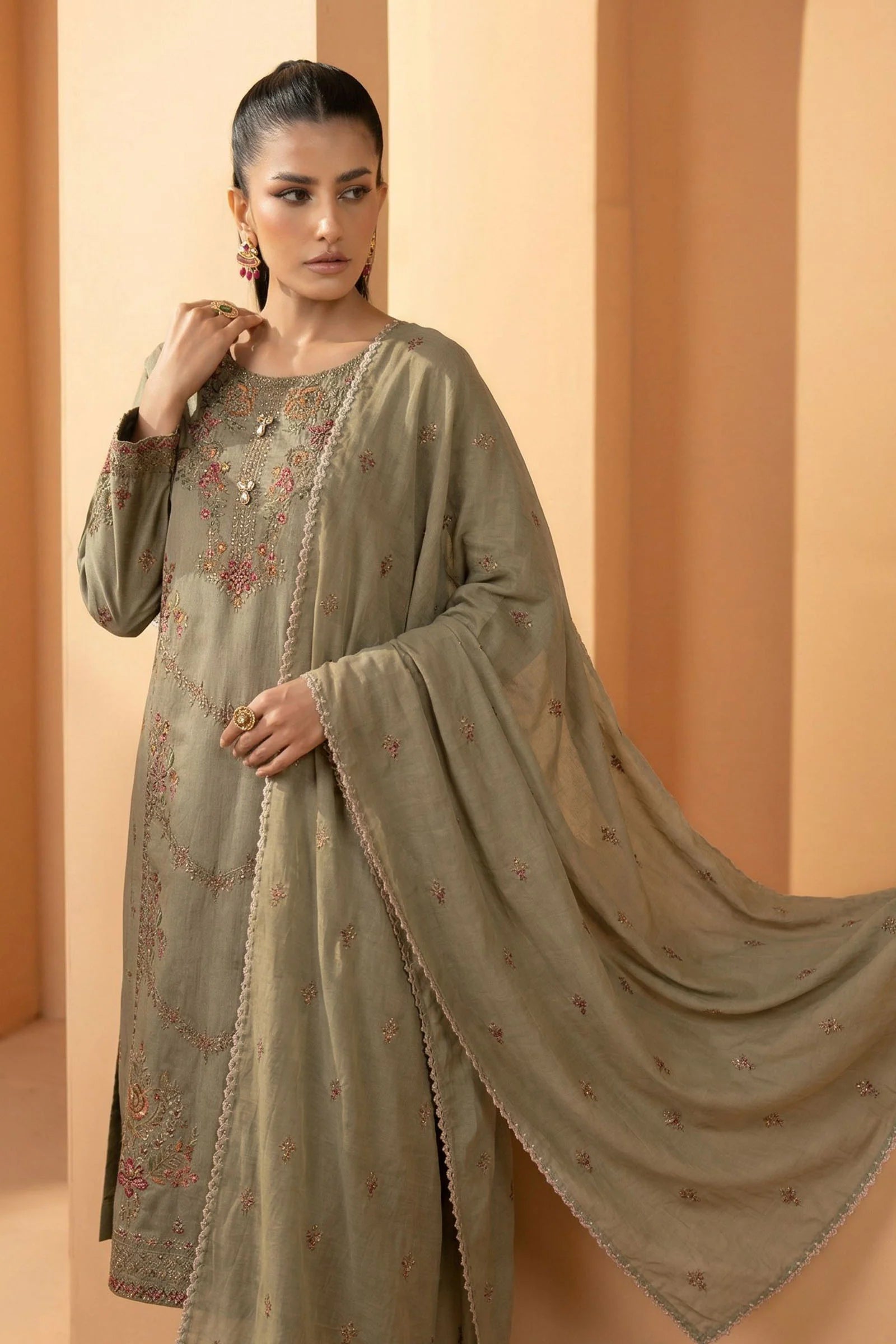 Maria.B | 3 Piece Embroidered Double Warp Silk Suit