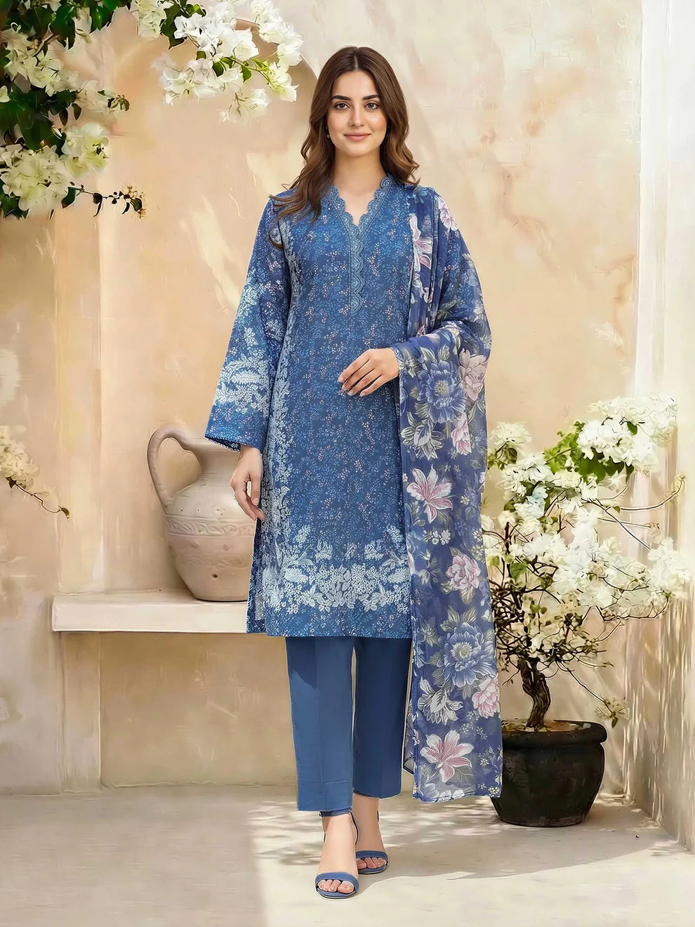 LimeLight | 3 Piece Lawn Suit- Printed | U4579SU Blue