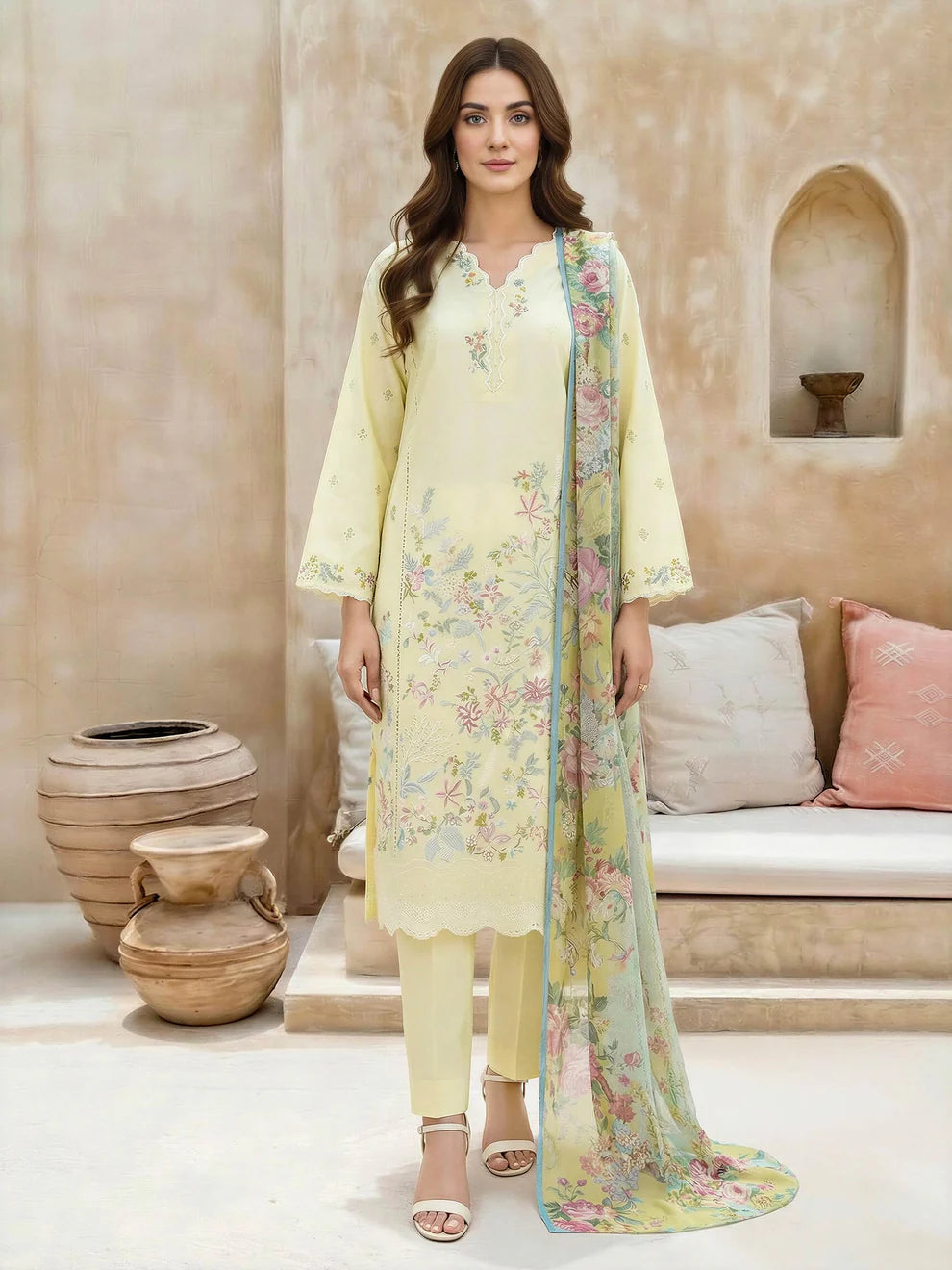 LimeLight | 3 Piece Lawn Suit-Embroidered | U4703SU Yellow