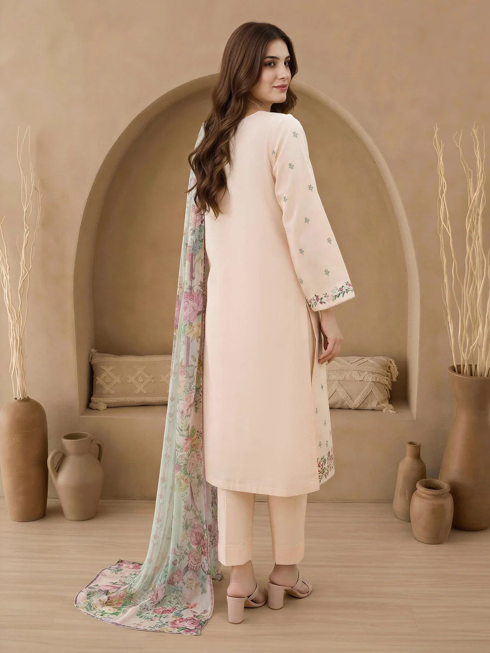 LimeLight | 3 Piece Lawn Suit-Embroidered | U4703SU Peach