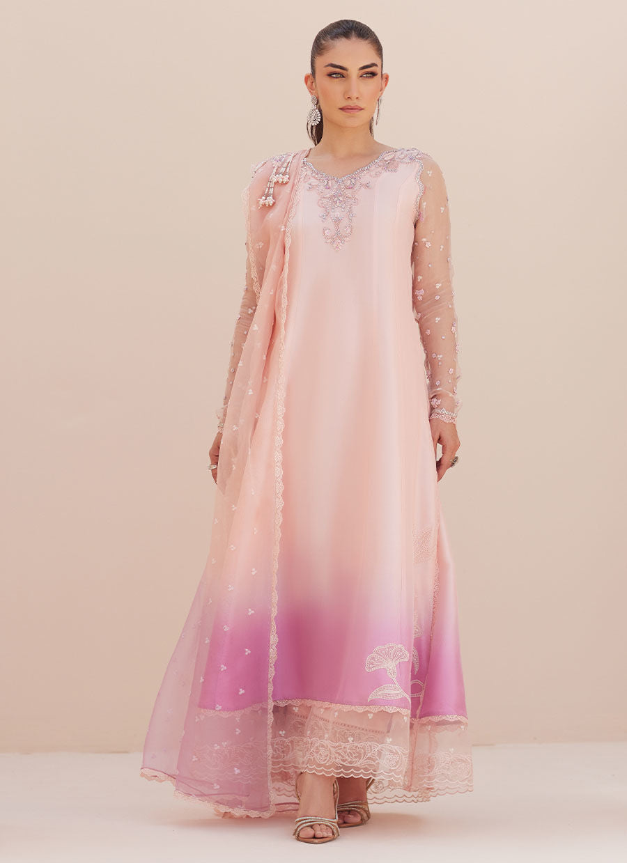 Farah Talib Aziz | Luxe Pret | Deedee Pink Ombre Paneled Shirt Dupatta And Pants