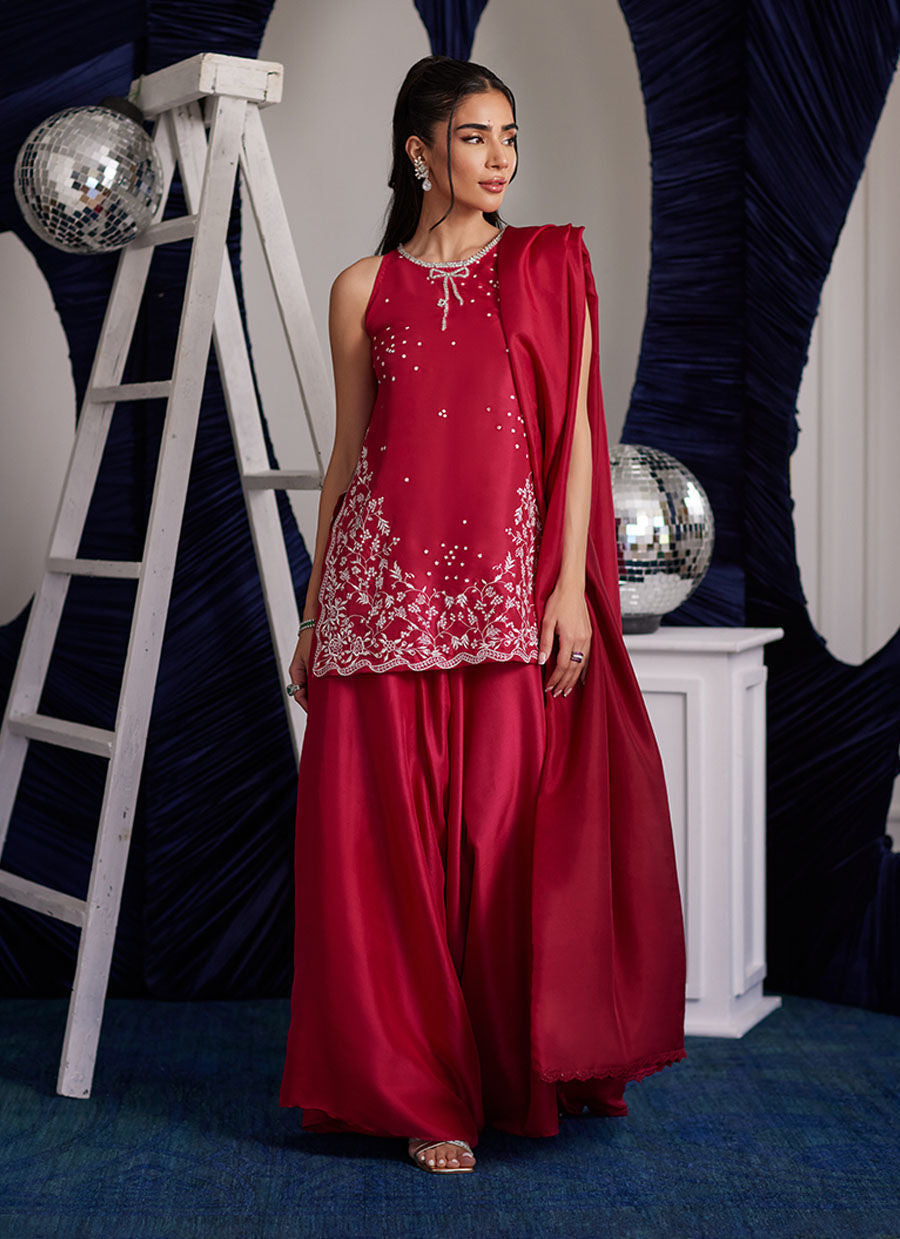 Farah Talib Aziz | Luxe Pret | Izzy Hot Pink Shirt, Pants And Dupatta