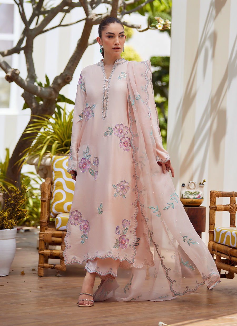 Farah Talib Aziz | Luxe Pret | Vera Pink Shirt, Dupatta And Pants