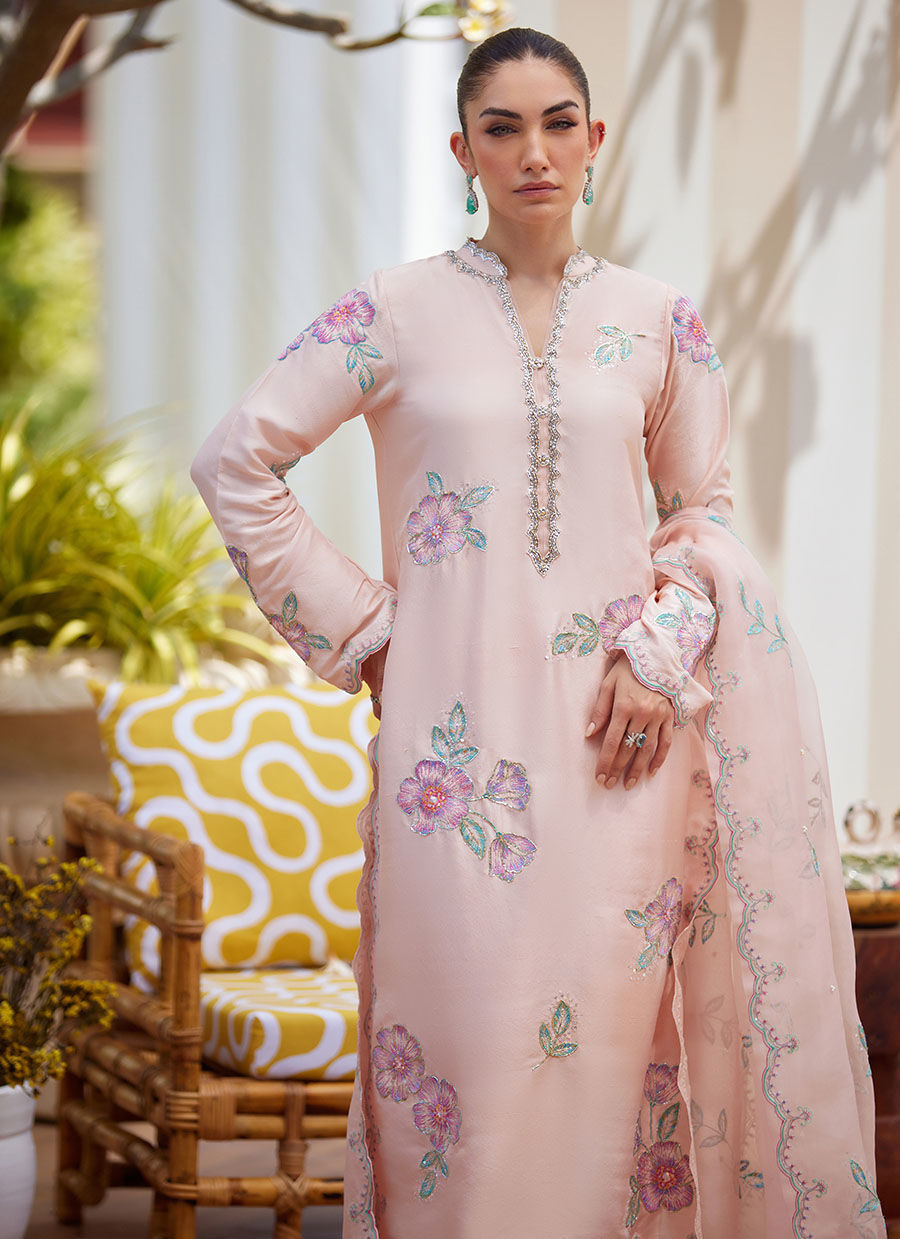 Farah Talib Aziz | Luxe Pret | Vera Pink Shirt, Dupatta And Pants