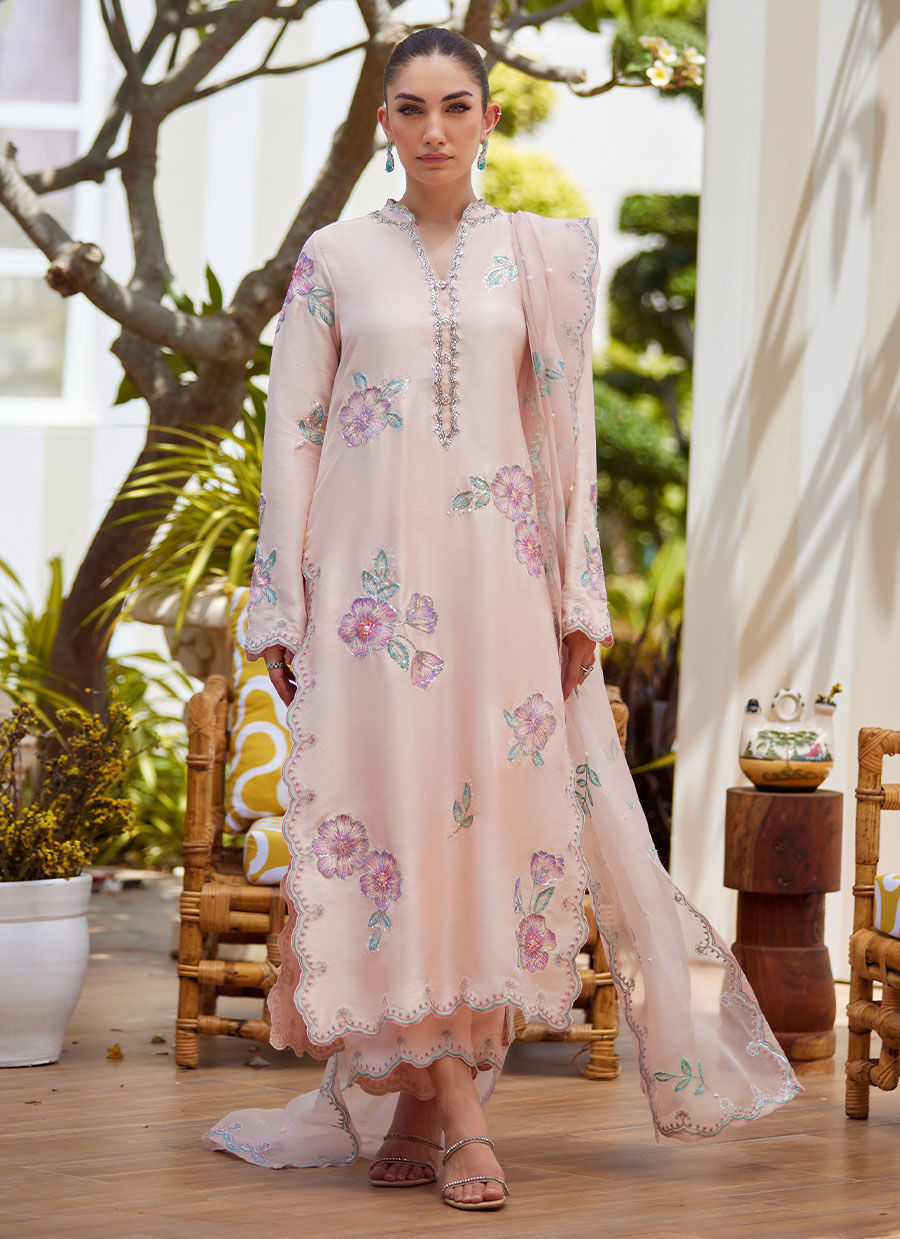 Farah Talib Aziz | Luxe Pret | Vera Pink Shirt, Dupatta And Pants