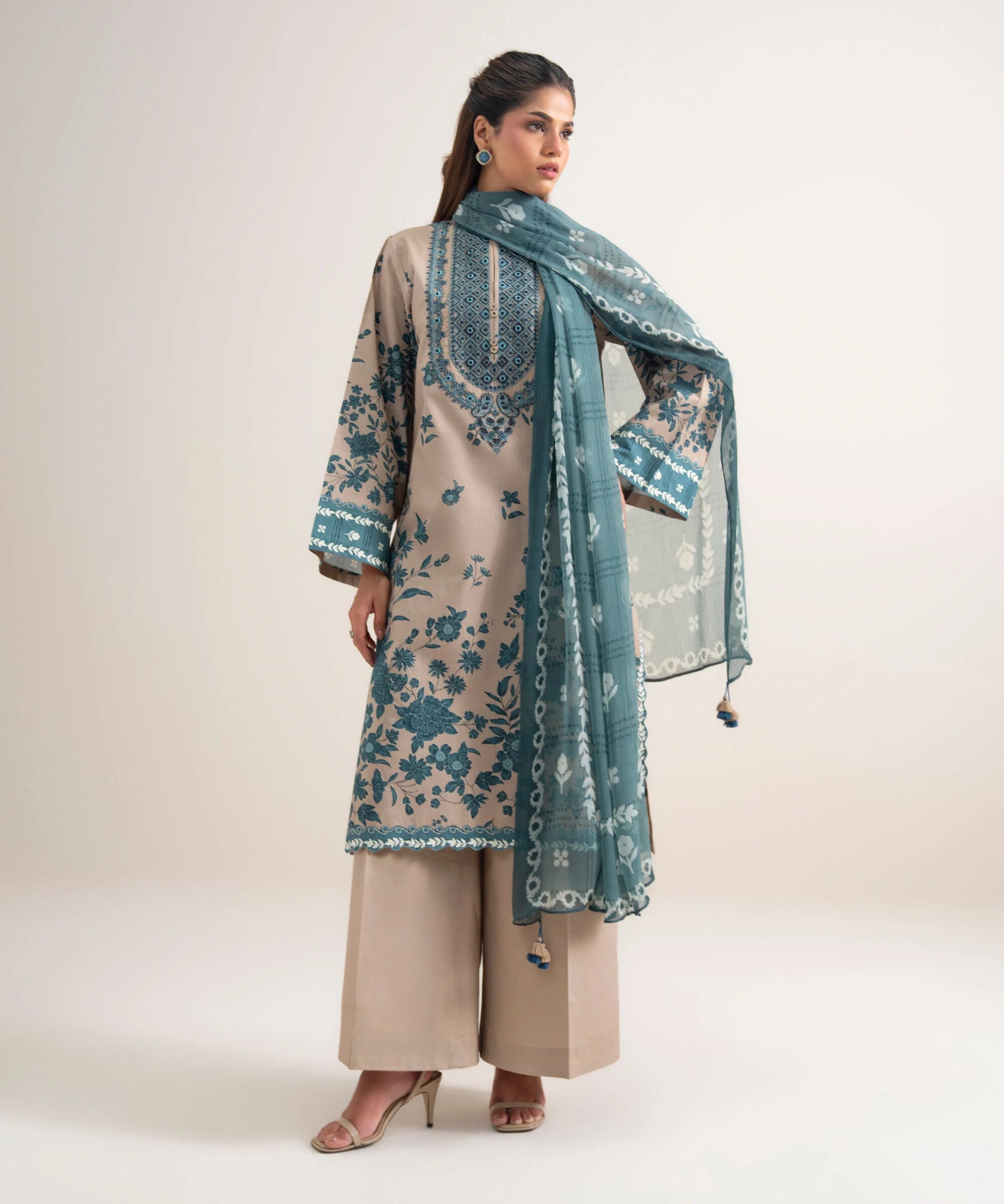 Sapphire | 3 Piece - Embroidered Cotton Suit 26V725