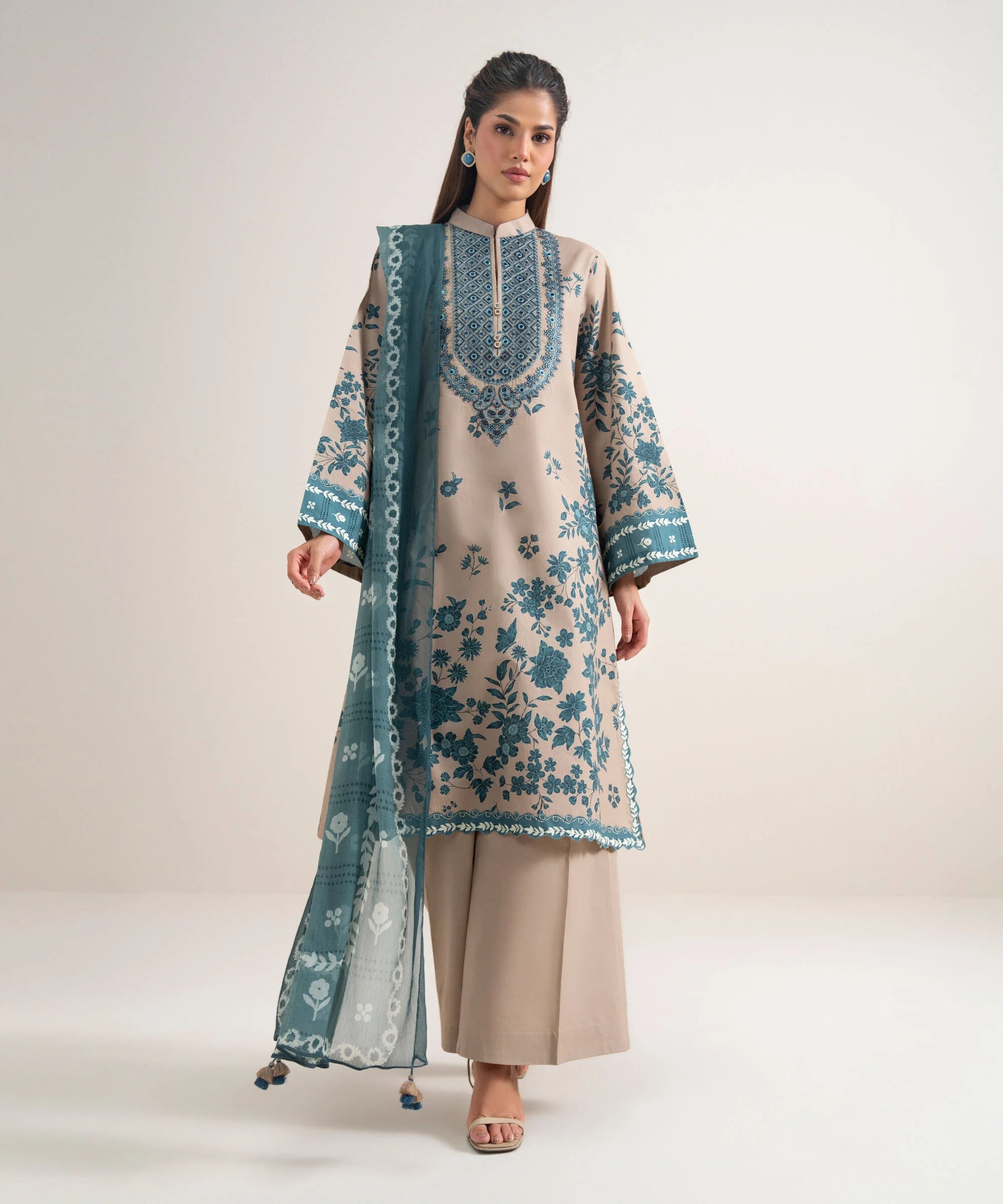 Sapphire | 3 Piece - Embroidered Cotton Suit 26V725