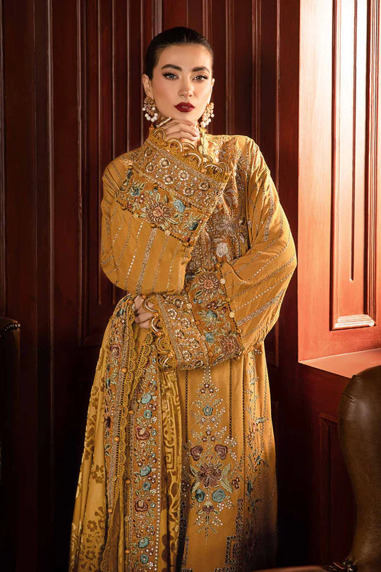 Maria.B - Winter Luxe '24 - Embroidered Twill Linen Suit - 3pc| DL-1207