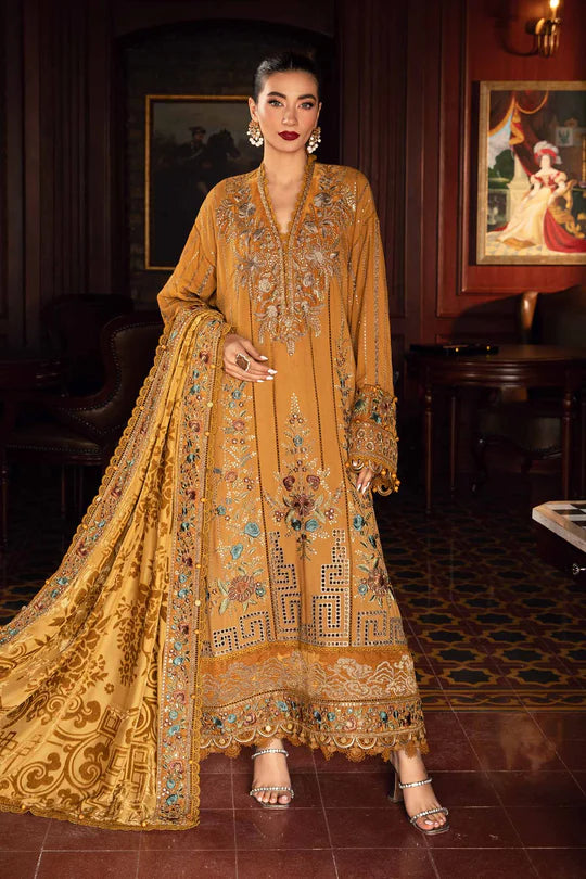 Maria.B - Winter Luxe '24 - Embroidered Twill Linen Suit - 3pc| DL-1207