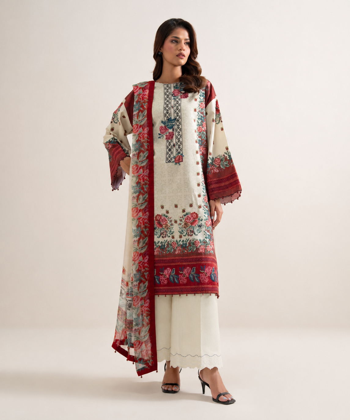Sapphire | Intermix 26 | 3 Piece - Embroidered Zari Cotton Suit 26V7109