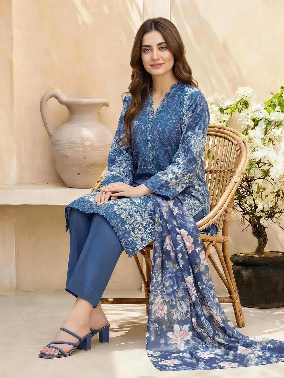 LimeLight | 3 Piece Lawn Suit- Printed | U4579SU Blue