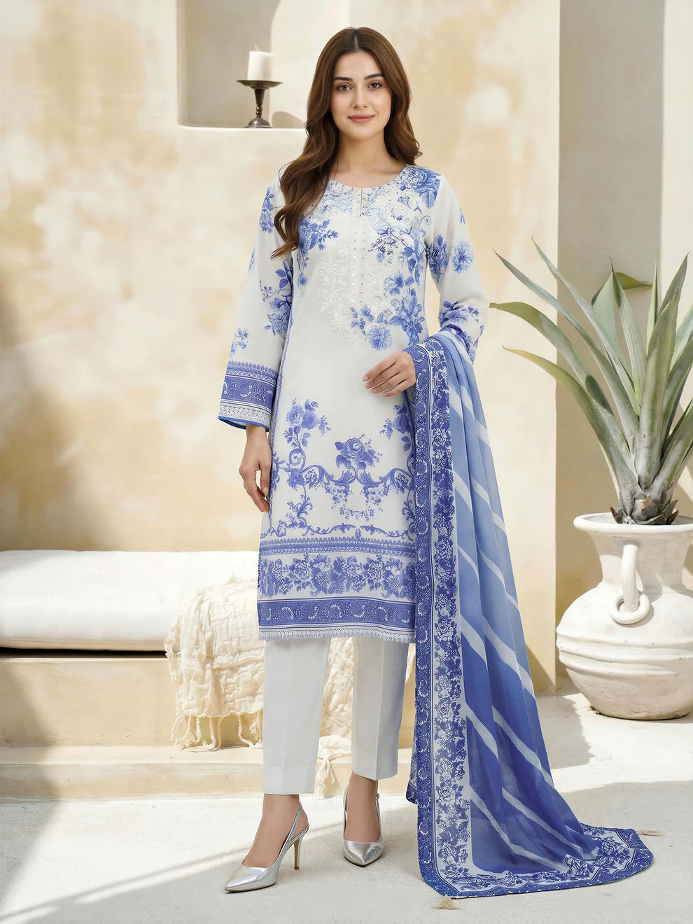 LimeLight | 3 Piece Lawn Suit-Embroidered | U4657SU Blue