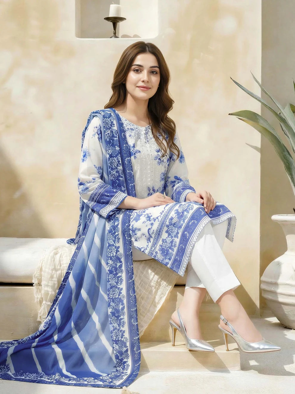 LimeLight | 3 Piece Lawn Suit-Embroidered | U4657SU Blue