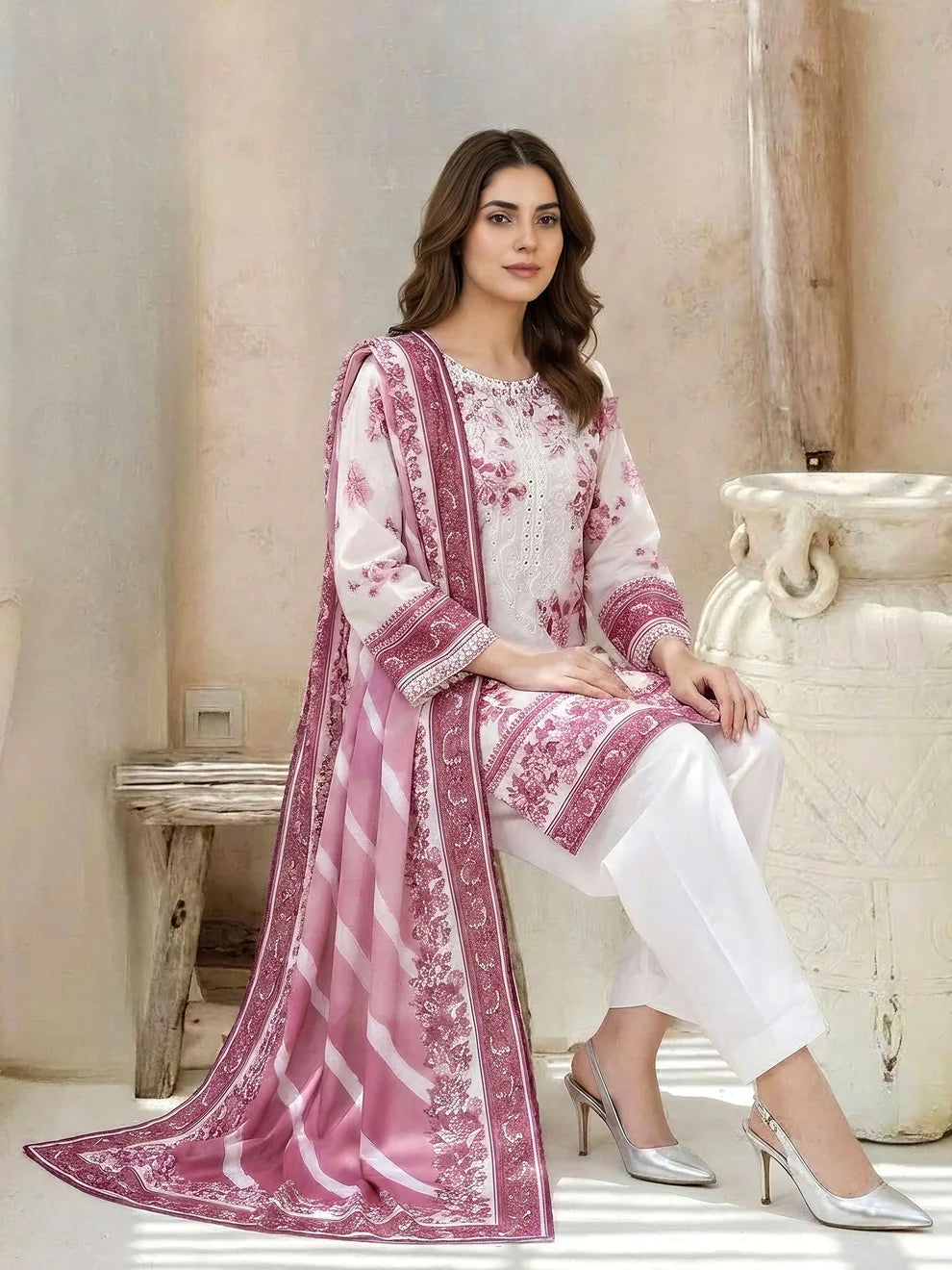 LimeLight | 3 Piece Lawn Suit-Embroidered | U4657SU Pink