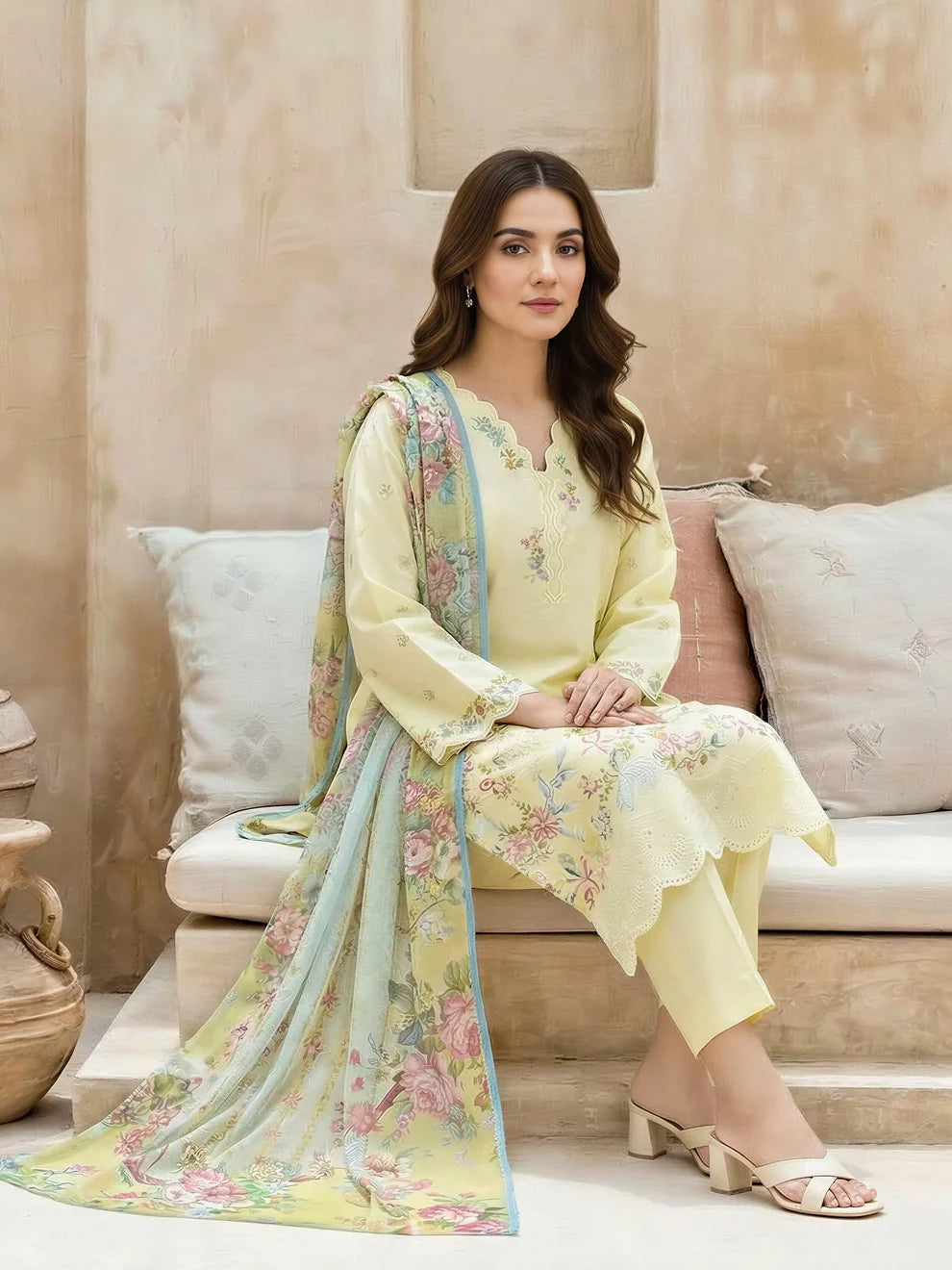 LimeLight | 3 Piece Lawn Suit-Embroidered | U4703SU Yellow