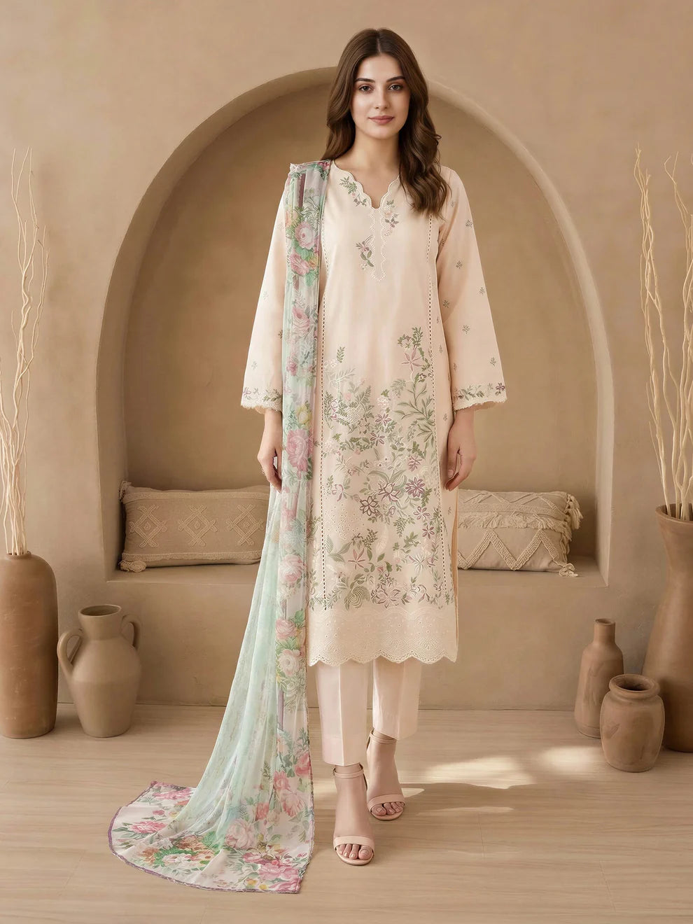 LimeLight | 3 Piece Lawn Suit-Embroidered | U4703SU Peach